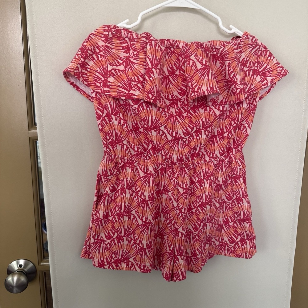 Vineyard Vines Womens XS Pink‎ Orange Shell Print Ruffle Trim Sleeveless Romper